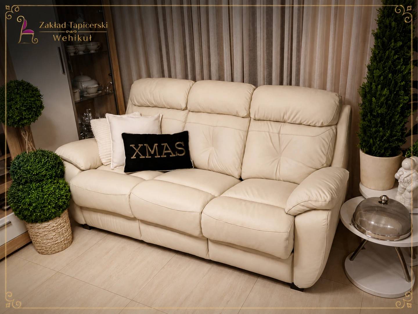 Jasna skórzana sofa po renowacji tapicerskiej